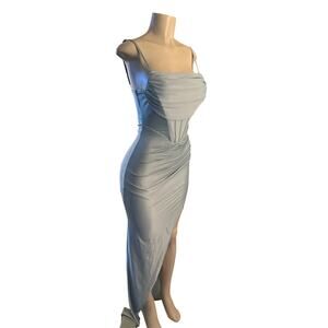 Women XS Faeriesty Corset Cowl Satin Gown Maxi Dress Sage Green 7483 Party
